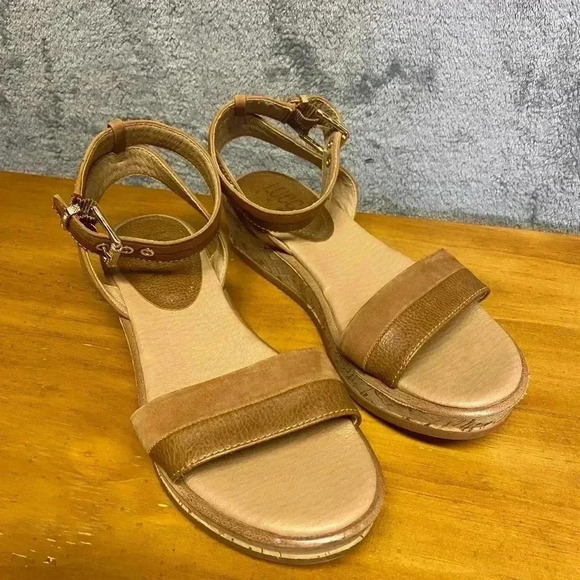Lucca Lane Shoes - Lucca Lane Leesa Cork Sandals Womens 7.5 Brushed Brown‎ Casual Open Toe Platform